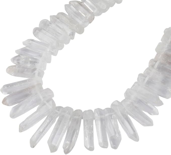 SUNYIK Natural Rock Quartz Crystal Points Quartz Polished Sticks Spikes Point Beads 15 inch Strand Drilled