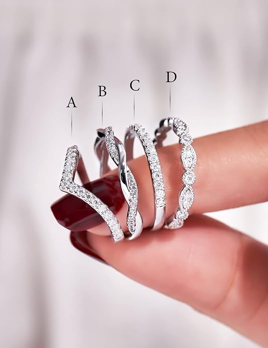 IMOLOVE Moissanite Wedding Band Wedding Rings for Women 925 Sterling Silver Rings with 18K White Gold Plated Eternity Stackable Engagement Ring Anniversary Band Size 3-12
