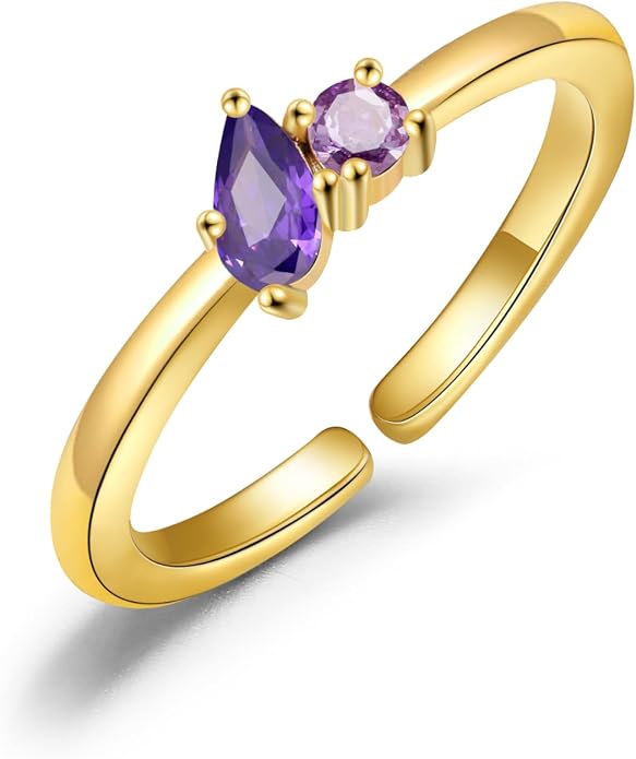 JSJOY Birthstone Rings for Women Dainty Emerald Blue Ring Birthday Gifts for Mom Her Gemstones CZ Ring for Teens Gold Rings That Don't Tarnish Adjustable Ring Jewelry Gifts