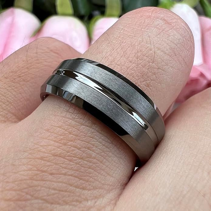 TUTISS 6mm 8mm Silver/Black/Blue/Gunmetal/Gold/Rose Gold Tungsten Rings for Men Women Fashion Engagement Wedding Bands Matte Finish Beveled Edges Comfort Fit