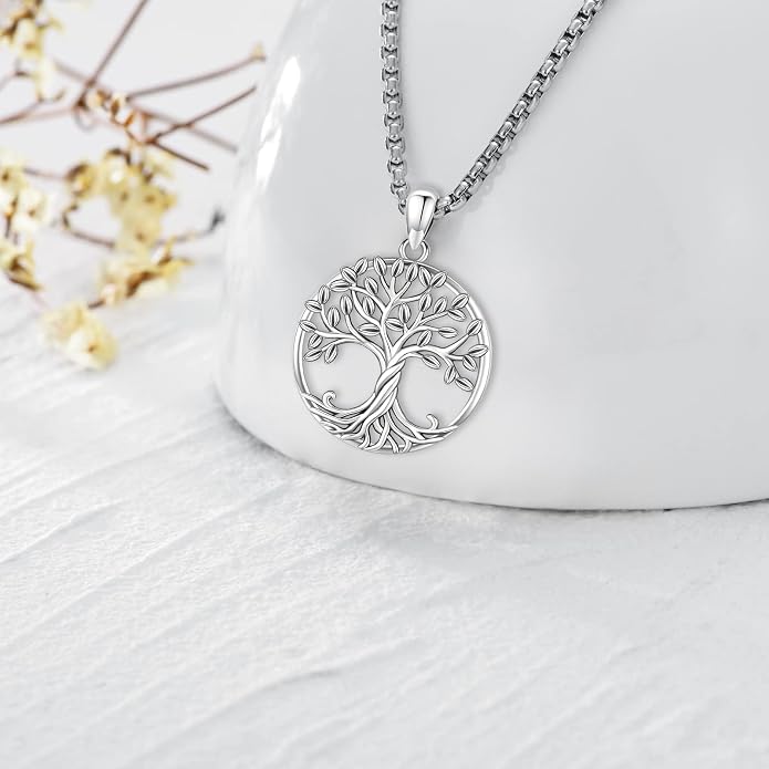 Tree of Life Necklace for Women Sterling Silver Celtic Moon Tree Moonstone Turquoise Pendant Heart Family Tree Necklace for Mother Daughter Sister Gifts