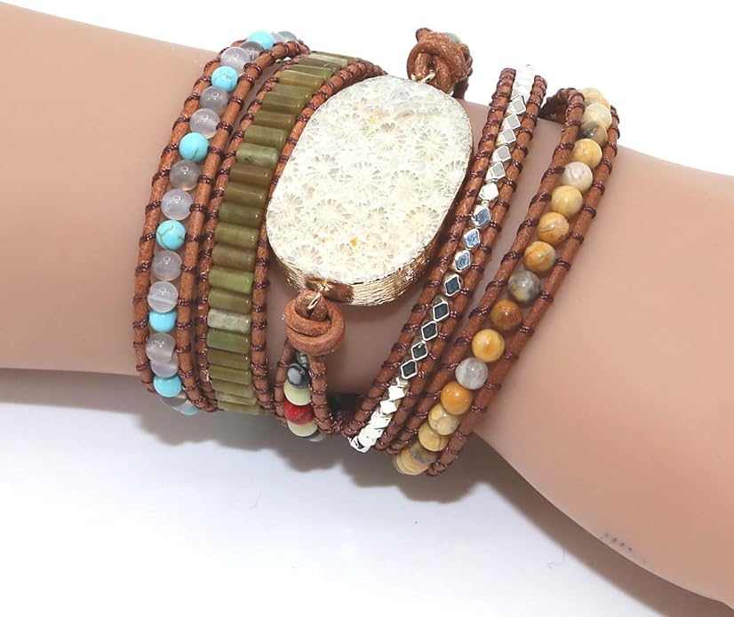 Boho Wrap Bracelet for Women, Handmade Natural Imperial Jasper Multi-Layer Stone Beaded Bracelet, Bohemian Healing Crystal Stone Jewelry Gifts
