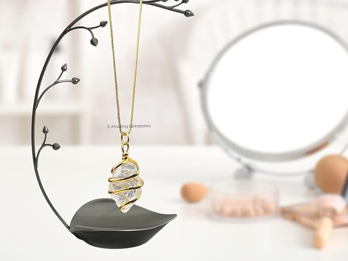 Amazing Gemstone Clear Quartz Crystal Necklace for Women - Premium Raw Healing Crystals for Gifts for Mom, Mothers, Teen Girls and Girlfriend