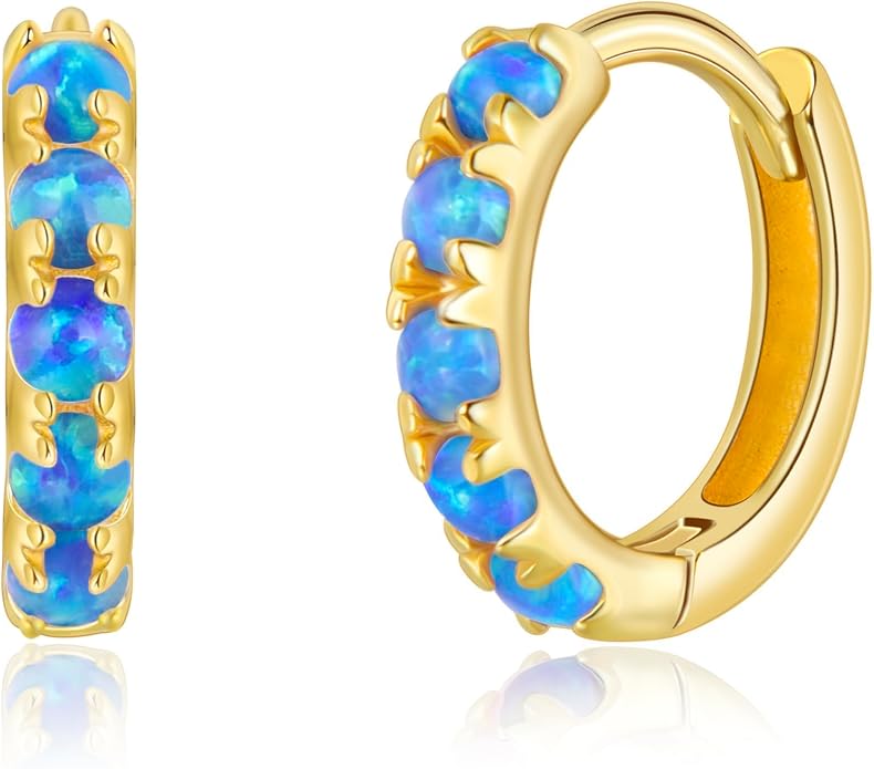 Tiny Mini Opal Huggie Hoop Earrings Upper Ear Cartilage Helix 18k Gold Plated Silver Minimalist Simple Small 10mm 8mm 6mm Hoop Earrings