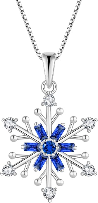 925 Sterling Silver Snowflake Necklace Birthstone Snowflake Pendant Necklaces for Women Cubic Zirconia Christmas Jewelry