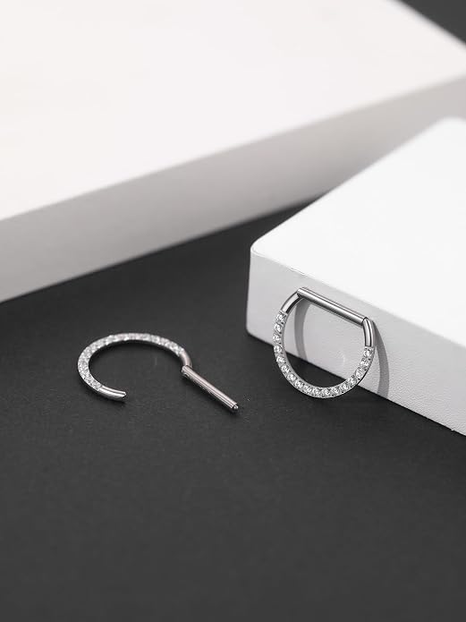 Oveta Titanium D Shaped Nipple Rings 14G for Nipple Piercing Jewelry Higned Segment Clicker Ring Hoops 11mm 12mm 14mm for Women Men, Silver Gold Black, 2PCS