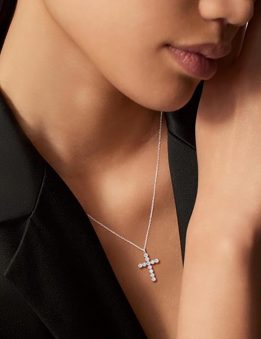 Sterling Silver Cross Necklace for Women Birthstone Religious Jewelry