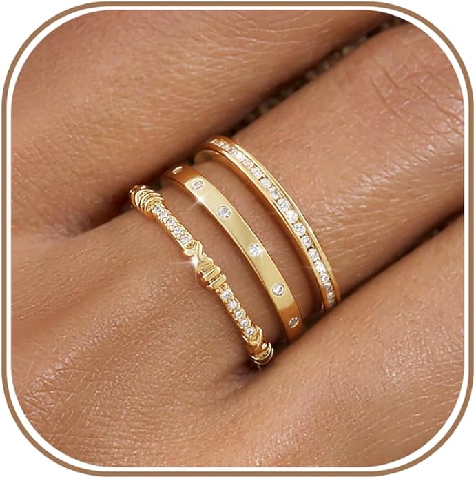 KAERUN Stackable Gold Rings for Women Non Tarnish Dainty 14K Gold Plated Stacking Rings Cubic Zirconia Thumb Ring Set Trendy Statement Wedding Bands Promise Engagement Rings for Women Size 6-10