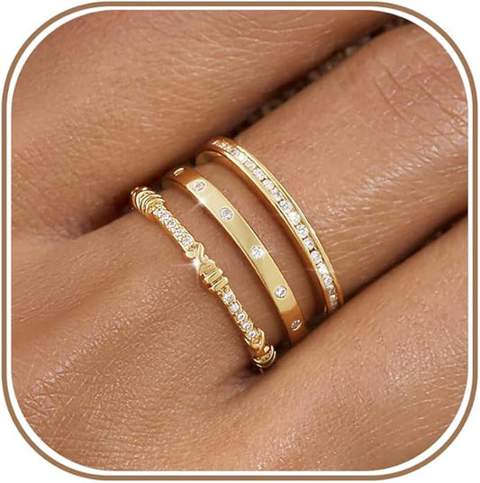 KAERUN Stackable Gold Rings for Women Non Tarnish Dainty 14K Gold Plated Stacking Rings Cubic Zirconia Thumb Ring Set Trendy Statement Wedding Bands Promise Engagement Rings for Women Size 6-10