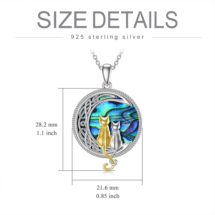TOUPOP Cat Necklace Sterling Silver Abalone Shell Celtic Cat on the Moon with Abalone Shell Birthday Christmas Jewelry Gifts for Women