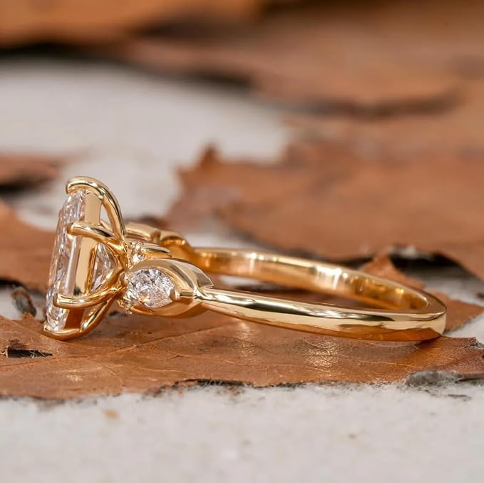 14K Gold Plated Marquise Cut Engagement Ring for Women, Wedding Promise Cubic Zirconia CZ Band Simulated Diamond Rings for Women's Size 9#