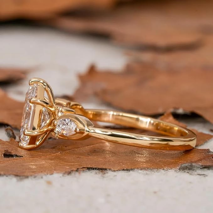 14K Gold Plated Marquise Cut Engagement Ring for Women, Wedding Promise Cubic Zirconia CZ Band Simulated Diamond Rings for Women's Size 6#