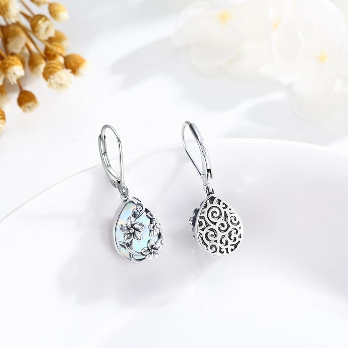 Flower Earrings 925 Sterling Silver Flower Teardrop Leverback Dangle Earrings Jewelry Gifts for Women Girls