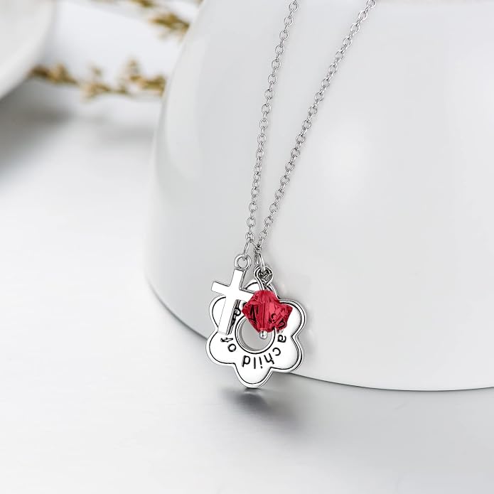 AOBOCO 925 Sterling Silver I Am a Child of God Daisy Necklace Jewelry Birthday Birthday Baptism Communion Gifts for Girls