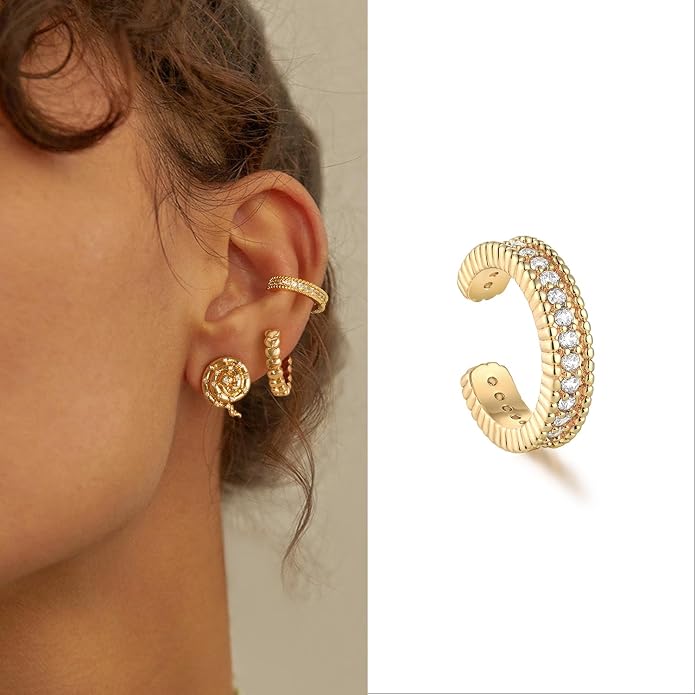 MYEARS Women Ear Cuff Earring Gold Non Pierced Ear Cartilage Clip on Wrap Hoop 14K Gold Filled Tiny Boho Beach Simple Minimalist Delicate Handmade Hypoallergenic Jewelry Gift-Sold as Single/Pair
