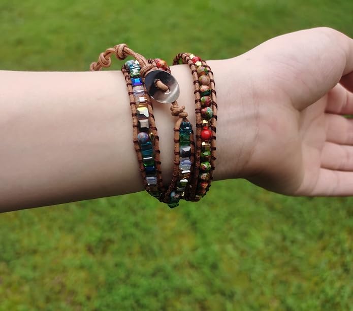 Women Wrap Bracelet Boho Natural Jasper Crystal Stone Beads Strand Bracelets