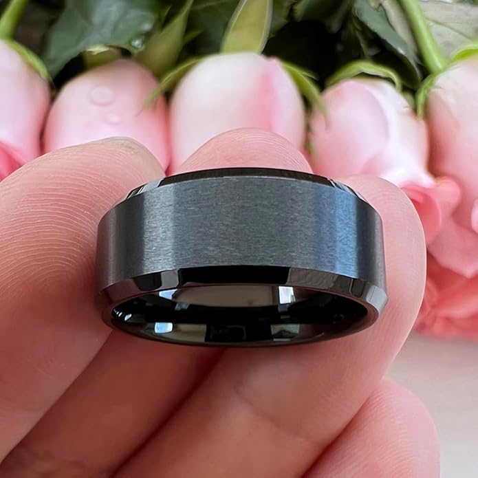 TUTISS 6mm 8mm Tungsten Rings for Men Women Fashion Engagement Wedding Bands Matte Finish Beveled Edges Comfort Fit