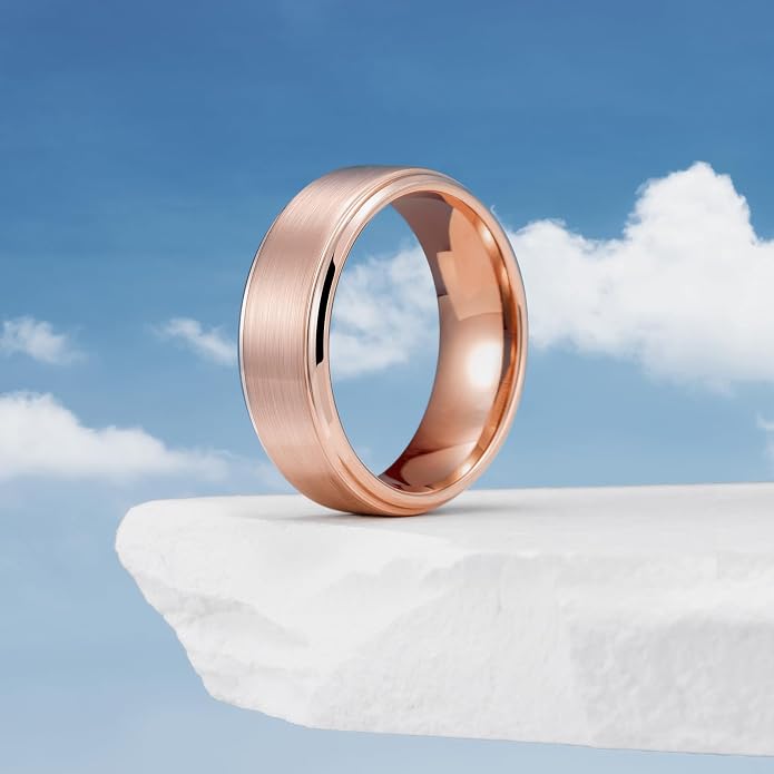 King Will Classic Tungsten Wedding Band for Men, 6/7/8/9/10mm Widths, Polished Finish Step Edge Matte Rings Comfort Fit
