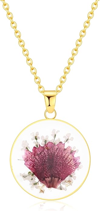 AUNTESIGN Forget-Me-Not and Queen Anne's Lace Pressed Wildflower Necklace | Birth Month Flowers Necklace | Gold/Silver Pressed Flower Jewelry | Mother's Day | Gift For Her