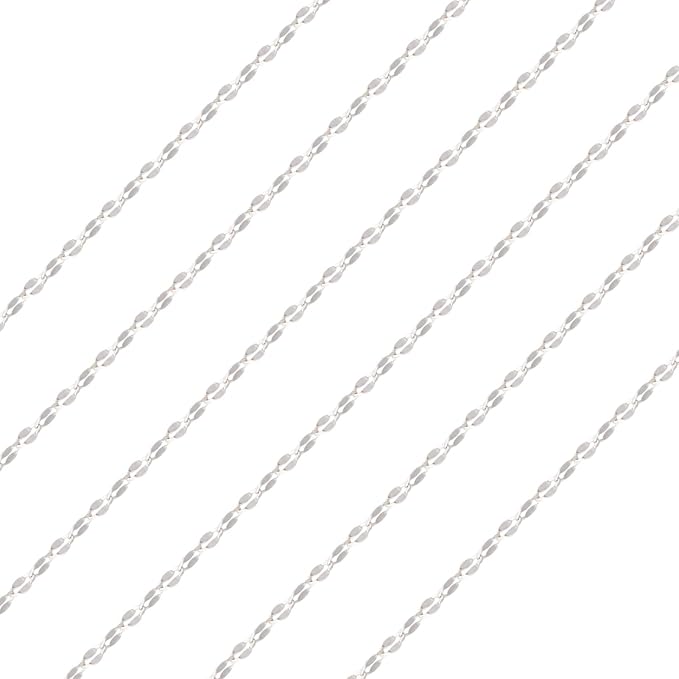 Elecrelive 2mm Sterling Silver Dapped Chains 3.28 Feet Silver Cable Link Chains Permanent Jewelry for Men Women Necklace Bracelet DIY Making