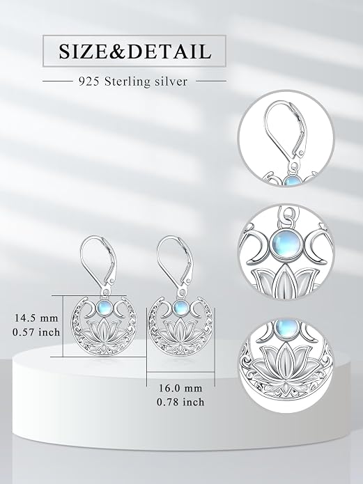Dorunmo Moonstone Dangle Drop Earrings s925 Sterling Silver Leverback Earrings Filigree Moonstone Jewelry Birthday Gifts for Women