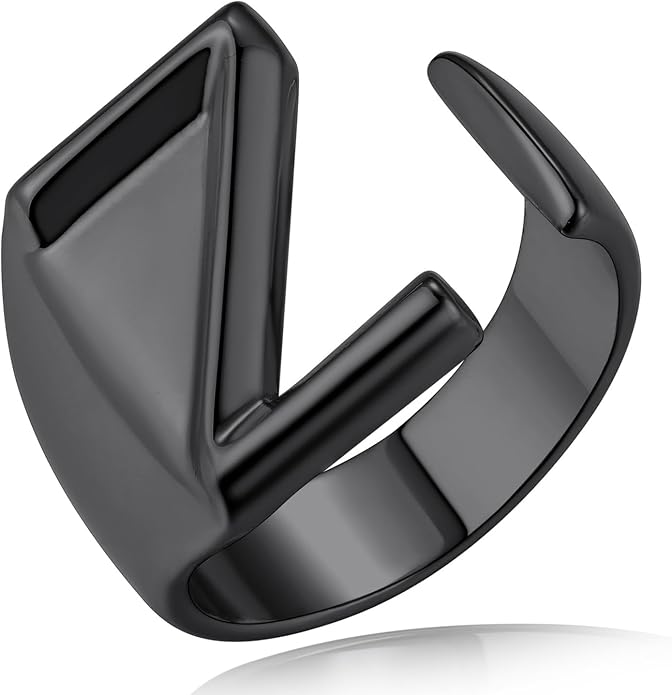 KeyStyle Bold Initial Letter Rings Adjustable, GoldChic Jewelry Women Gold Statement Ring Personalized Engraved Women’s Open Signet Ring for Party (Gold, White Gold, Black)
