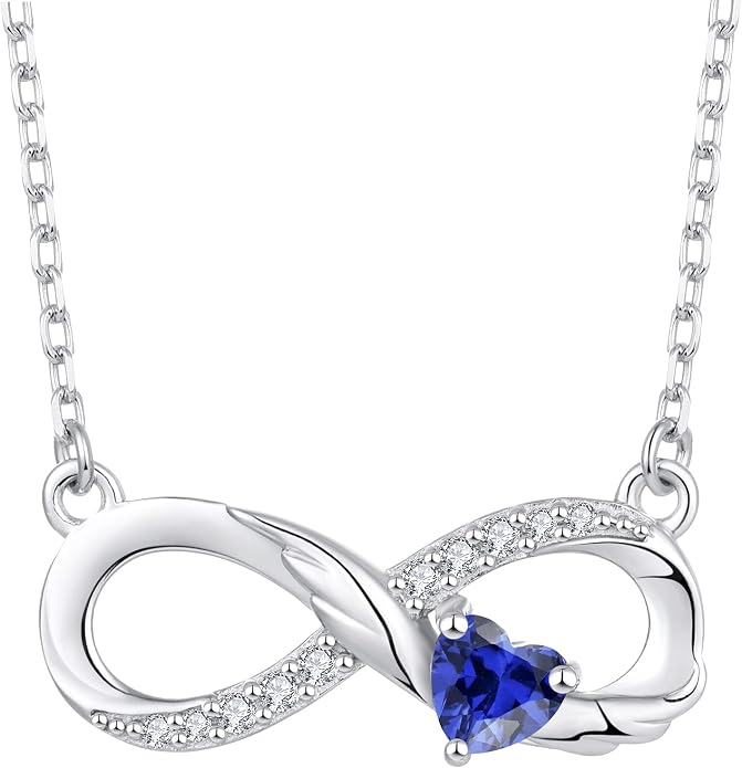 STARCHENIE Infinity Necklace 925 Sterling Silver Angel Wings Heart Birthstone Necklace for Women