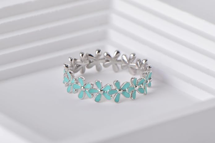 925 Sterling Silver Dainty Daisy Butterfly Paw Heart Eternity Rings Blue Flower Finger Rings for Women Stacking Promise Rings Gift Jewelry