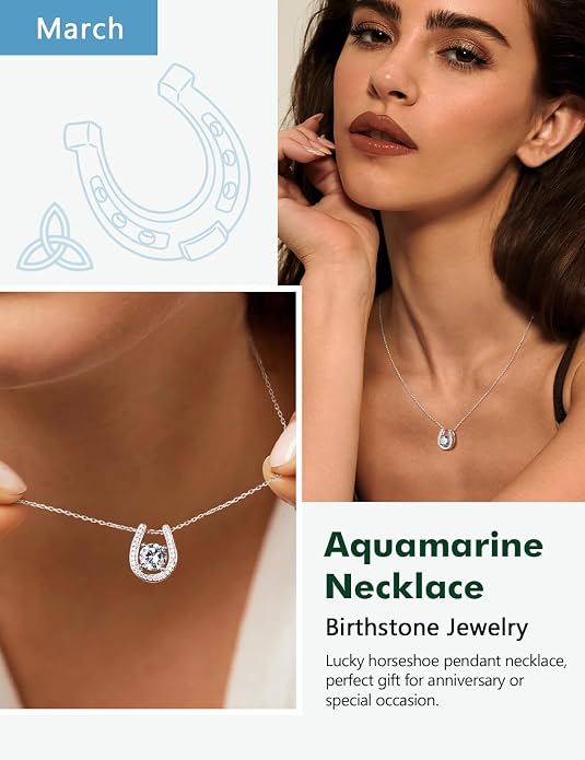 925 Sterling Silver Horseshoe Necklace for Women Round Gemstone Birthstone Necklace Sapphire/Emerald/Ruby/CZ Horse Shoe Pendant Necklaces Jewelry Gift