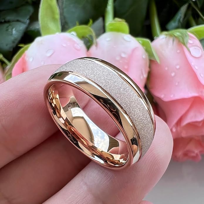 TUTISS 6mm 8mm Black/Gold/Rose Gold/White Tungsten Rings for Men Women Fashion Engagement Wedding Bands Sandblasted Finish I Love You Engraved Comfort Fit
