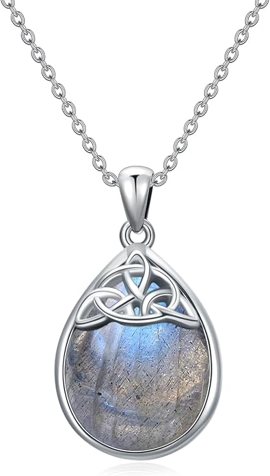 PELOVNY Celtic Knot Necklaces for Women 925 Sterling Silver Gemstone/Birthstone Teardrop Infinity Necklace Irish Celtic Pendant Jewelry Gifts for Mom Daughter Wife