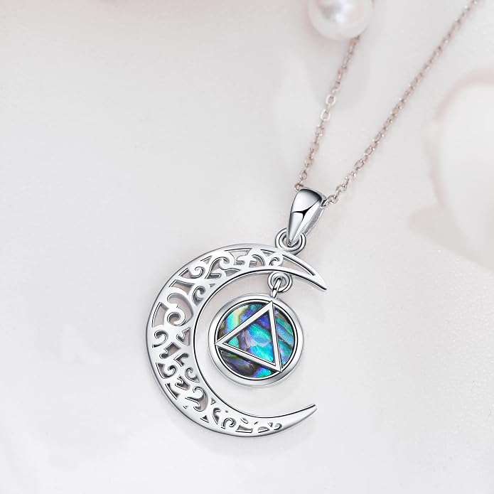 Sobriety Alcoholics Anonymous Necklace Sterling Silver AA Thors Hammer/Moon Pendant Recovery Symbol Jewelry for Women Her