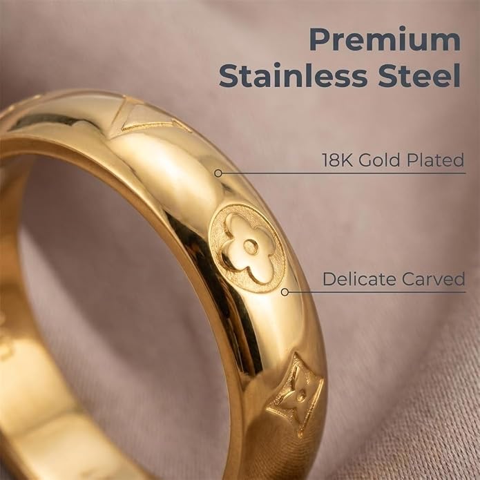 Gold Rings for Women, Dainty Personalized Carved 6mm Gold-Plated Stainless Steel Rings,Thoughtful Mother's Day Birthday Gifts for Women
