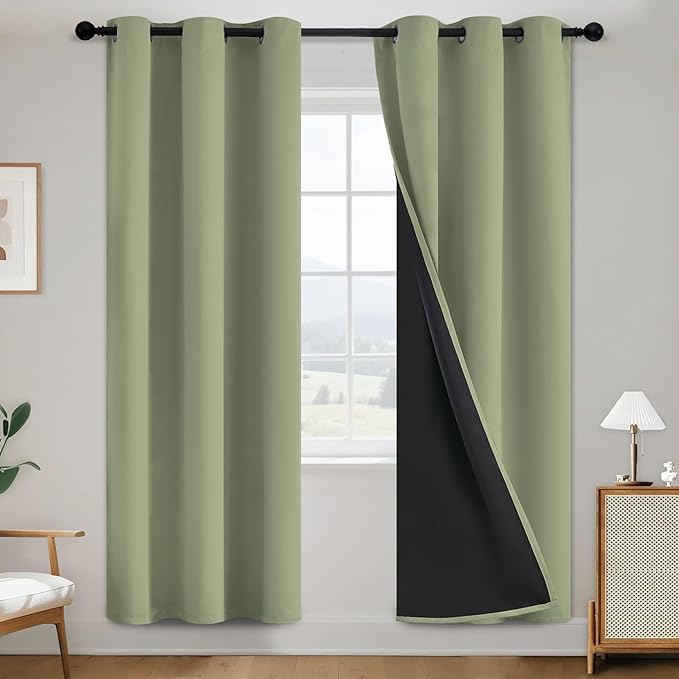 SimpleHome Sage 100% Blackout Curtains Room Darkening Living Room 72 Inch | Curtains for Bedroom,Thermal Insulated Grommet Window Drapes,Curtains for Living Room with Black Back,38 x 72 Inch,2 Panels