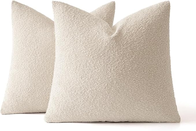 MIULEE 18x18 Decorative Lumbar Boucle Couch Pillow Covers Beige | Set of 2 Textured Neutral Throw Pillow Covers, Accent Solid Pillowcases, Sofa Living Room Home Decor