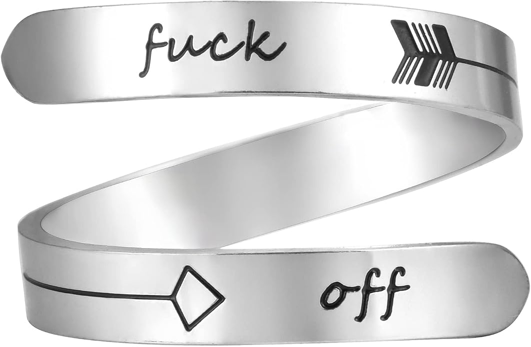 Vrycot Adjustable silvery Inspirational Stainless Steel Adjustable Bands Cool Stacking Opening Gift for Women Statement