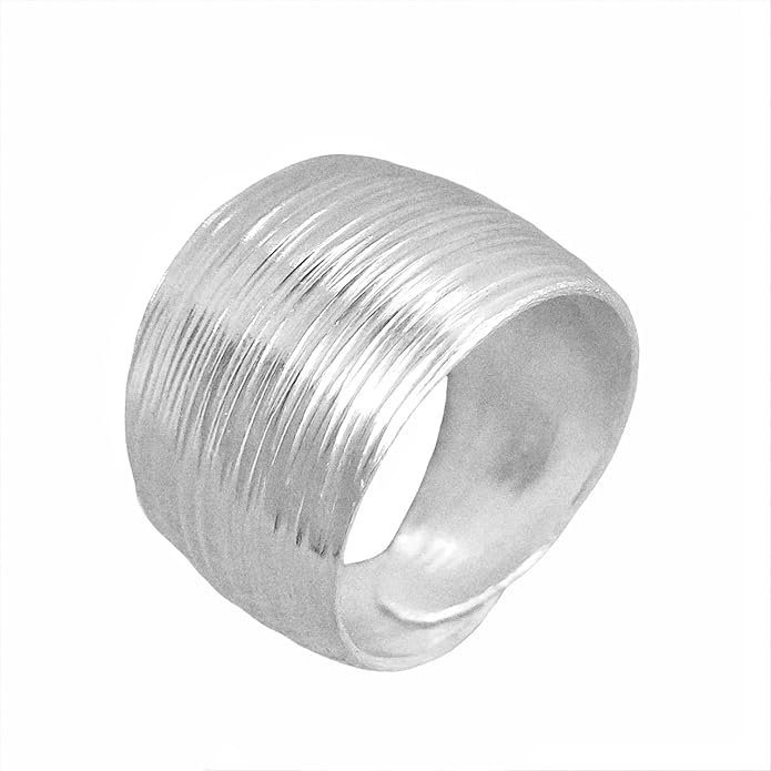 Sterling Silver Handmade Wide Convex Band Ring, Classic Semi-Shiny Finish Wrap Band, Adjustable to Sizes 6-11, Can fit Also as Thumb ring, Gift for Her