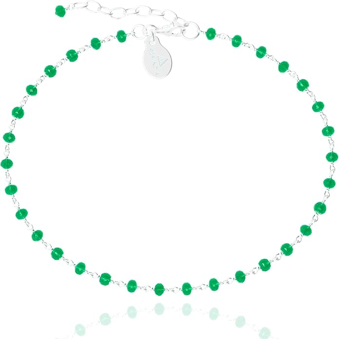 Dainty Gemstone Anklet for Women – 10 Inch Adjustable Anklet with 1 Inch Extender, Gold or Silver Plated Foot Jewelry, Minimalist Boho Style Gift