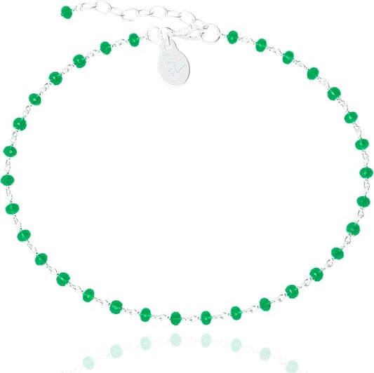 Dainty Gemstone Anklet for Women – 10 Inch Adjustable Anklet with 1 Inch Extender, Gold or Silver Plated Foot Jewelry, Minimalist Boho Style Gift