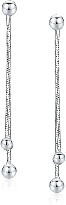 Bling Jewelry Minimalist Geometric Tassel Fringe Linear Chain Ball Dangle Earrings For Women For Teen .925 Sterling Silver
