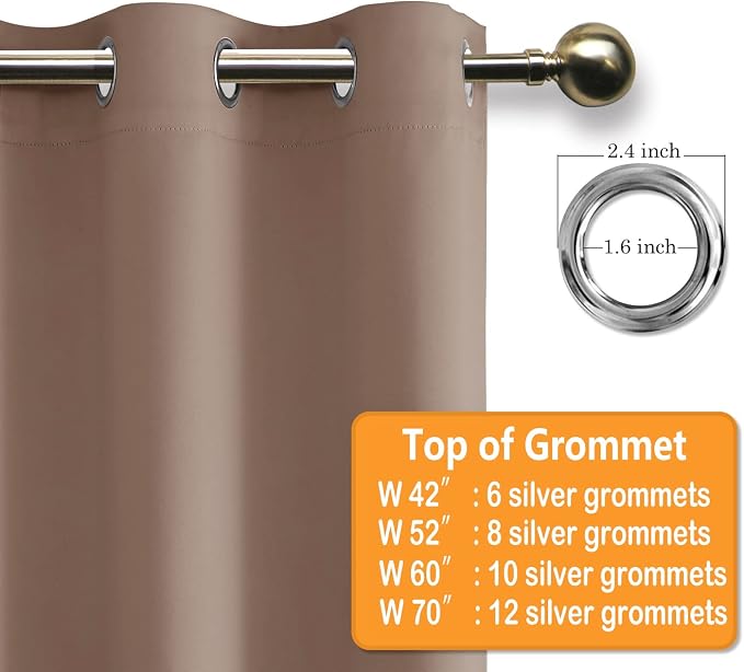 Hiasan Blackout Curtains for Bedroom, 38 x 63 Inches Length - Thermal Insulated & Light Blocking Window Curtains for Living Room, 2 Drape Panels Sewn with Tiebacks, Cappuccino