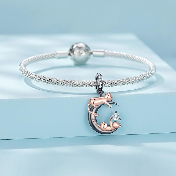 NINGAN 925 Sterling Silver Charm Golden Love Charm Buckle Safety Chain Travel Bead Firefly Dragonfly Pendant, Suitable for Women Bracelet and Necklace as Gift from Mom and Friends