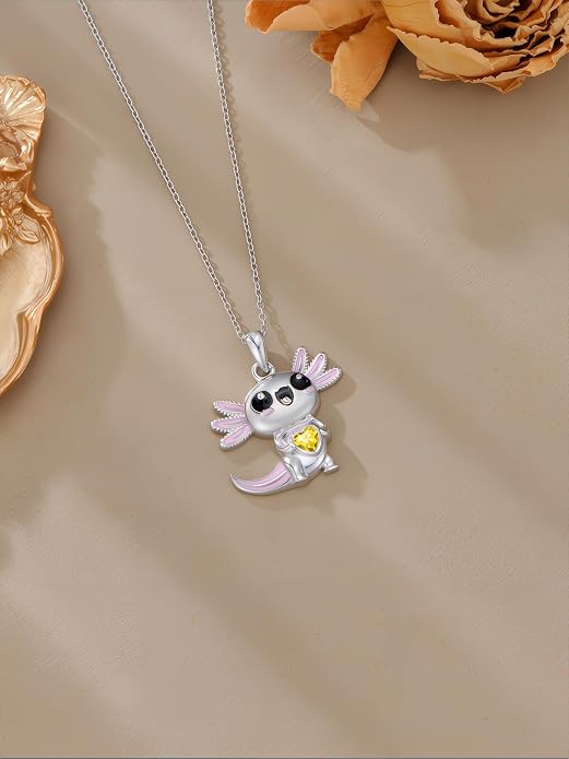 Dorunmo Axolotl Necklace 925 Sterling Silver Axolotl Birthstone Pendant Cute Animal Axolotl Jewelry Gifts for Women