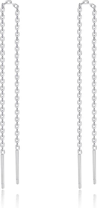 S.Leaf S925 Sterling Silver Threader Chain Earrings 18K Gold Plated Cubic Zirconia Dainty Dangle Double Piercing Long Drop Dangly Pull Through Tassel Chain Earrings Gifts for Women