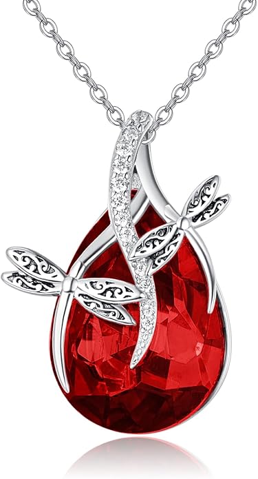 PRAYMOS S925 Sterling Silver Birthstone Necklaces for Women Dainty CZ Necklace Dragonfly Pendant Minimalist Jewelry Gift