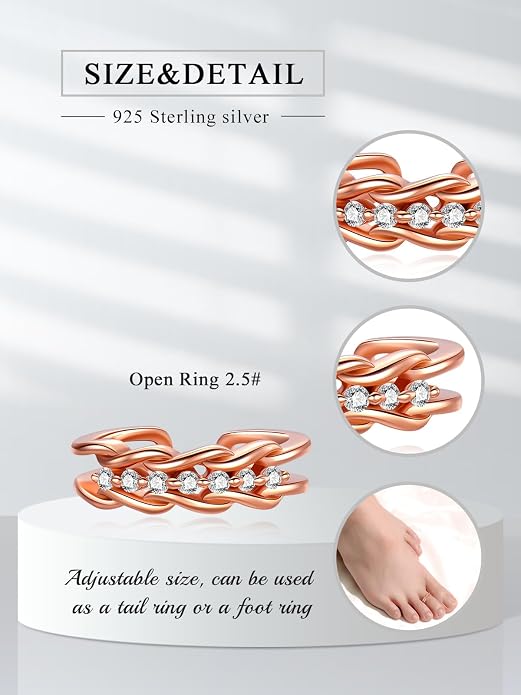 Midari Toe Rings for Women 925 Sterling Silver Hypoallergenic Adjustable Open Band Ring for Women Summer Beach Open Toe Jewelry Foot Jewelry