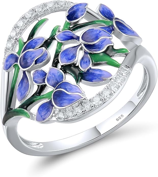 Santuzza 925 Sterling Silver Enamel Flower Ring for Women