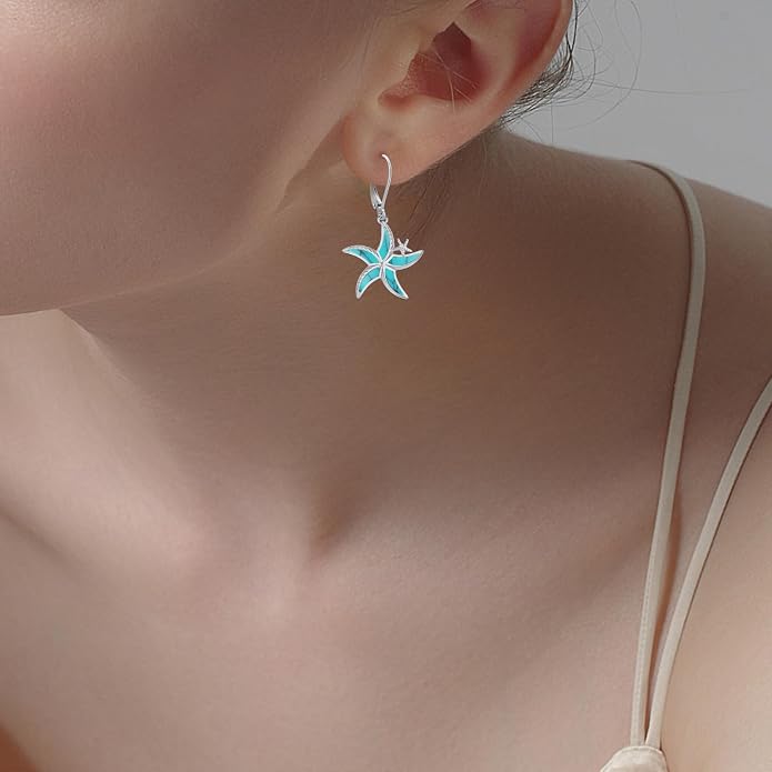 Black Cat/Turtle/Moonstone//Turquoise/Flower/Tree of Life Earrings Sterling Silver Cute Animal Leverback Dangle Earrings Jewelry Gifts