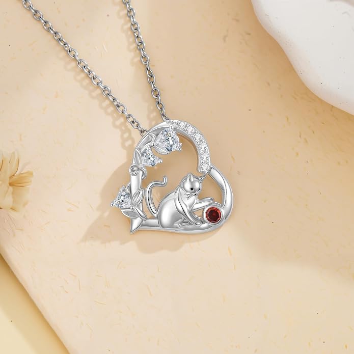 PELOVNY Teddy Bear Necklace for Women 925 Sterling Silver Bear/Highland Cow/Fox/Cat/Axolotl Birthstone Necklace Christmas Birthday Jewelry Gifts for Mom Daughter Wife Sister