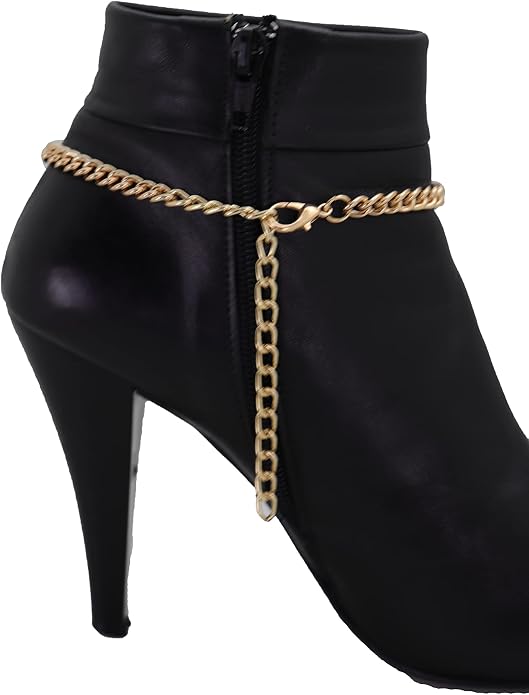 Women Western Fashion Jewelry Boot Bracelet Gold Metal Chain Shoe Anklet Lion Coin Charm Band PAIR BC138